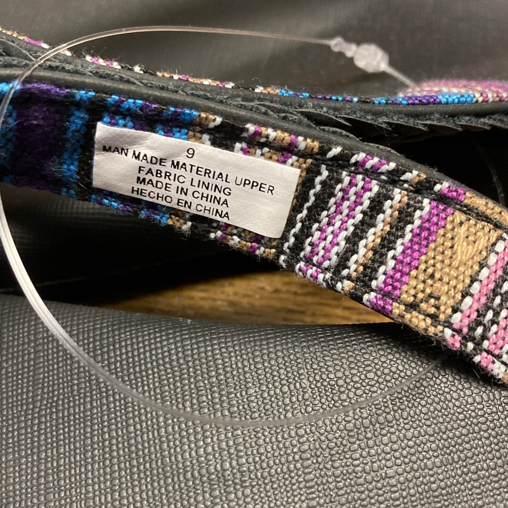 Flojos Black Sandals with Purple Logo and Multicolor Woven Trim - Picture 4 of 8